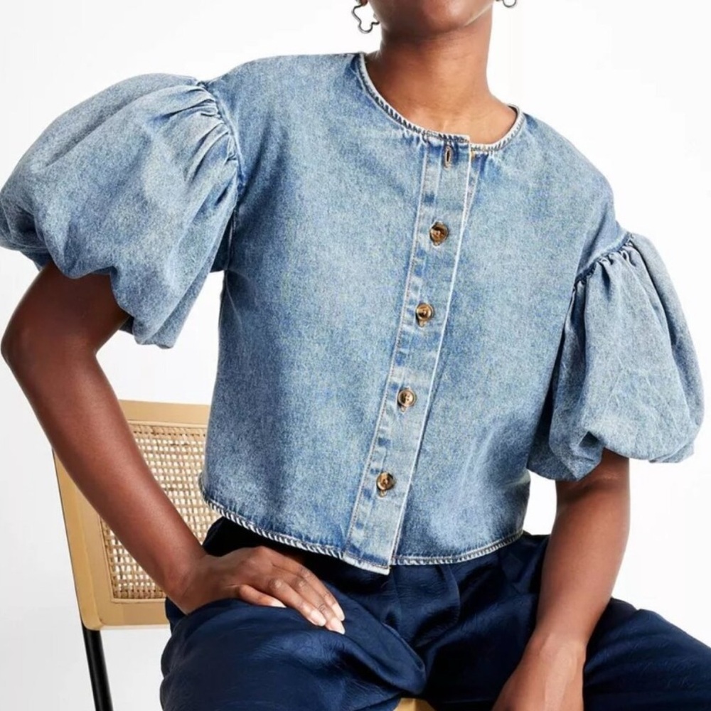 Future collectives puff sleeve denim shirt size xxl